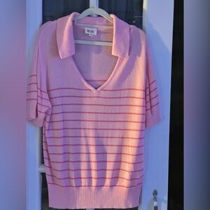 BiBi Pink V-Neck Striped Sweater